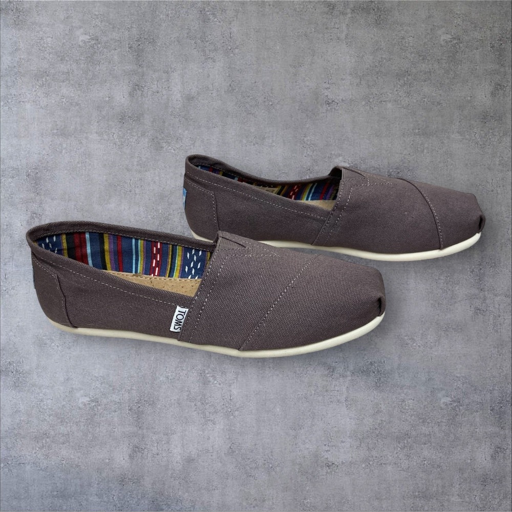TOMS Alpargata Slip On Loafer Shoes Womens 8.5 Ash Taupe Canvas Flats New